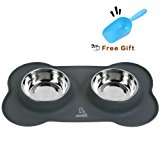 Pecute Ciotole per Cani Gatti in Acciaio Inox con Tappetino Silicone Antiscivolo (M ( 12 once, 350ml -ciotola )): Amazon.it: Pro