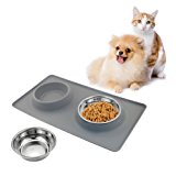 TedGem Ciotole per Cani e Gatti in Acciaio Inox con Tappetino in Silicone Antiscivolo. 2x Ciotole per Cani e Gatti in Acciaio: A