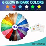 VICTORSTAR 3D Penna Filamento Ricarica PLA 26 Colori - 520 Piedi Lineari (160M) + Stampino Casuale, 6 Luce Nel Buio + 1 Legna +