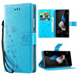 Custodia Huawei P8 Lite, iDoer Retro Farfalla Fiore Modello Stampata Design Con Cinturino da Polso Custodia in pelle Protettiva