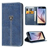 iDoer Custodia Protettiva Vintage libro Magnetico Portafoglio PU in Pelle Pratica Flip Case Cover per Samsung Galaxy S6 blu: Ama