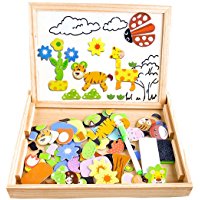 Puzzle Magnetico Legno, COOLJOY Giocattolo di Legno Bambini con Lavagna a Double Face , Apprendimento Educativo Bambini 3 anni 4
