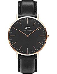 Daniel Wellington DW00100127 Orologio Unisex con cinturino in pelle, Nero