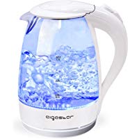 Aigostar Eve 30GON - Bollitore d'acqua in vetro borosilicato con illuminazione a LED. 2200W, 1.7L e Color Bianca. Protezione Boi