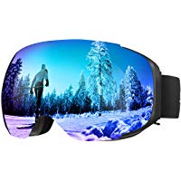 ENKEEO Occhiali da Sci Lente Magnetica Staccabile Doppio Strato Anti-Nebbia Anti-Vento 100% Protezione UV400, Telaio Curvabile,