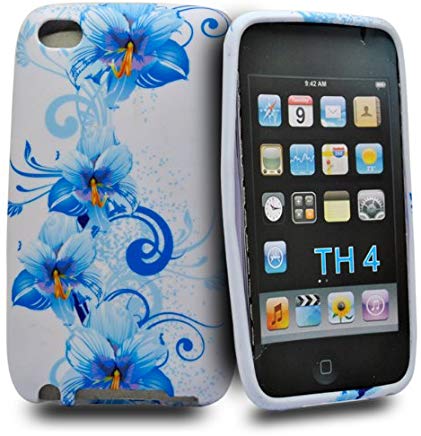 Accessory Master -Custodia in Silicone per Apple iPod Touch 4, fantasia fiori sintetica, colore: blu