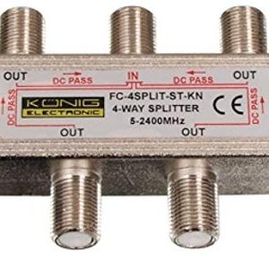 Konig FC-4SPLT-ST-KN Splitter F per Satellite, 5-2400 MHz, Acciaio