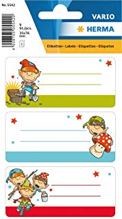 HERMA 5542 Etichette Nome Quaderno per la scuola, motivo: Funny Friends, formato 7,6 x 3,5 cm, contenuto confezione: 9 Etichette