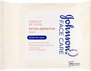 Johnson's Face Care Makeup Be Gone - Salviette struccanti per pelli ultra sensibili, 25 pz.