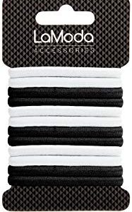 Lamoda spessore elastico Ponytailers, nero-bianco, confezione da 12