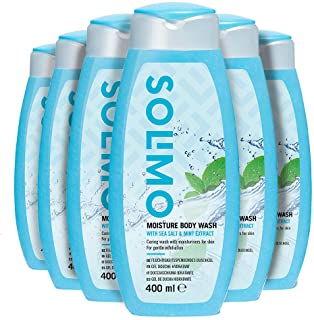 Marchio Amazon - Solimo Docciaschiuma idratante con sale marino ed estratti di menta- Confezione da 6 (6 flaconi x 400 ml)