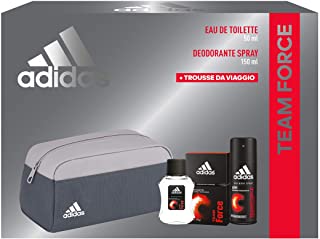 Adidas, Confezione Regalo Uomo Team Force, Eau de Toilette 50 ml, Deodorante Spray 150 ml, Trousse da Viaggio