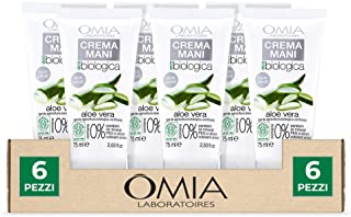 Omia, Crema Mani Ecobio Aloe Vera, Crema Nutriente e Protettiva Per Mani Secche e Delicate - 6 Confezioni da 75 ml