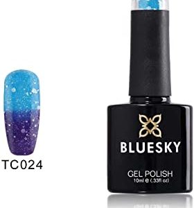 BlueSky, Smalto gel ad asciugatura LED UV, 024 da viola brillantinato a blu brillantinato, luccichio pieno-colore cangiante diam