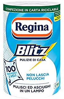 Regina Blitz Carta Casa | Confezione da 1 rotolo | 100 maxi fogli 3 veli | Confezione in carta riciclabile | Pulisci e asciughi