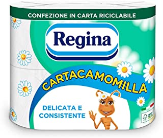 Regina Cartacamomilla Carta igienica | Confezione da 4 Rotoli | 300 strappi per Rotolo* | Delicata e Consistente, leggermente pr