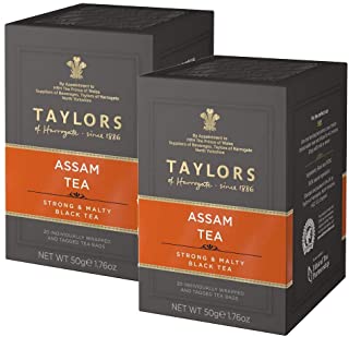 Taylors Assam Tea Strong & Malty Black Tea - 2 x 20 Individually Wrapped and Tagged Tea Bags (100 Gram)