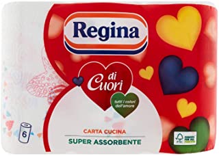 Regina di Cuori Carta Cucina | Confezione da 6 Rotoli | 50 fogli per rotolo* | Grande Assorbenza, Spessa e Resistente | Carta 10