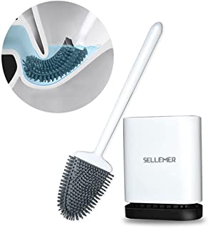 Sellemer Scopino WC Silicone, Flessibile con Setole in Silicone , Base a Fessure di Ventilazione (Bianco)