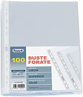 Favorit Buste Perforate, Lucide, Alto Spessore, 22 x 30 cm, 100 Pezzi, Trasparenti