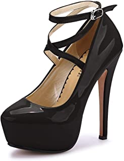 Ochenta, scarpe da donna, con cinturino alla caviglia e plateau, con tacco alto, per feste, eleganti, Nero ((Beige Sole) PU Black), 42 2/3