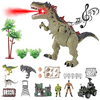 deAO Gioco dei Dinosauri Il Set Include Dinosauro con Effetto Fumo, Funzioni Luminose E Sonore, Castello E Accessori Inclusi