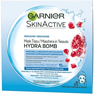 Garnier SkinActive Hydra Bomb Maschera Viso in Tessuto Super Idratante Energizzante per Pelli da Dissetare, 32 ml