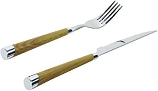 Home Servizio Posate 6 Forchette 6 Coltelli Manico in Legno PVC Utensili da Cucina, Acciaio Inossidabile, Marrone, 12 Pezzi