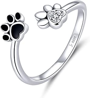 NewL LOVE Diamond Animal Footprint Finger Wrap Band Cute Puppy Dog Cat Pet Paw Print Anello in argento sterling 925 for Pet Dog
