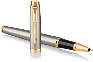 PARKER 1931663 IM Penna Roller, Punta Fine e Ricarica di Inchiostro Nero, Brushed Metal Golden Trim