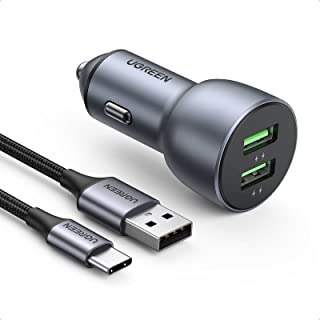 UGREEN Caricatore Auto 36W 2 Porte USB Quick Charge 3.0 con Cavo USB C 1M Ricarica Rapida, Caricabatterie Auto Mini in Lega di A