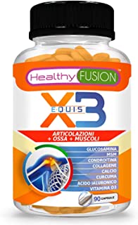 Healthy Fusion Glucosamina + Condroitina + Msm + Curcuma + Collagene Idrolizzato + Acido Ialuronico + Calcio + Vitamina D3 - 90 capsules, 77,08 grams,