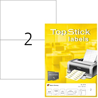 TopStick Etichette Universali, 210 x 148 mm, Etichette Adesive A4 per Stampante, 2 Etichette per Foglio, Bianco