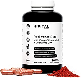 Lievito di Riso Rosso fermentato con 10 mg di Monacolina K e 5 mg di Coenzima Q10 | 180 capsule vegane (fornitura per 6 mesi) | Vegan, Senza Additivi,