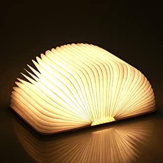 Yuanj Lampada Libro USB Ricaricabile, Lampada a Forma di Libro, Luce LED di Legno, Decorativi Lampada da Tavolo -880mAh Mini Lam