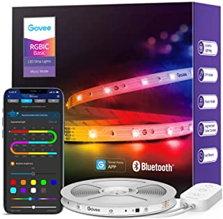 Govee Striscia LED RGBIC 5m Basic, Intelligente LED Strisce Bluetooth Dimmerabile, Luci LED Colorati Controllo App, 64 Scene Sin