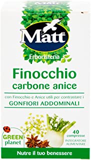 Matt Integratore Alimentare con Carbone Vegetale per Gonfiori Addominali, 40 Capsule, 28g