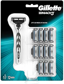 Gillette Mach3 Regolabarba Uomo, Rasoio a Mano Libera, 12 Lamette da Barba da 3 Lame, Facile Risciacquo, con Gel Lubrificante, Fino a 15 Rasature con