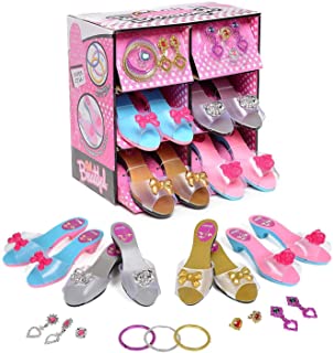 deAO Gioco di Scarpe e Accessori di Principessa Gioco d'Imitazione per Bambini Set di 4 Paia di Scarpe col Tacco e 8 Gioiel