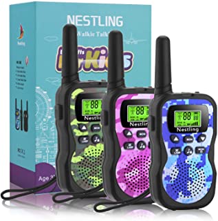 Nestling Walkie Talkie Bambini,8 Canali Ricetrasmittenti 2 Way Radio e VOX Scansione Auto Walky Talky,Torcia con LED (3 Pezzi Ca