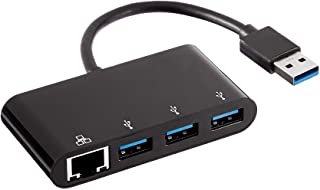 Amazon Basics - Adattatore a 3 porte USB 3.0 con porta gigabit ethernet RJ45, nero