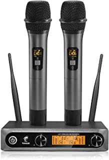 TONOR Microfono Senza Fili Doppio Microfono Wireless UHF Sistema Palmare Dinamico Wireless Professionale Mic, Home KTV Set per K