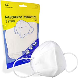 FFP2/KN95 20 Mascherine, Efficienza FILTRO >95%,Tessuto 5 strati, maschera ffp2 protettiva filtrante, Taglia Unica, Monouso,10 buste x2 MASCHERINE