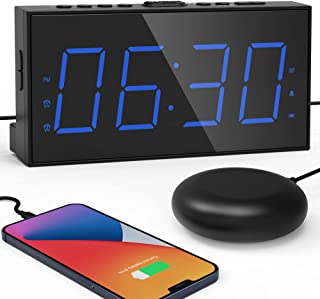 Sveglia Digitale con Vibratore per non Udenti, Doppie Sveglie per Persone che Dormono, 7,5" LED Grande Schermo, 12/24 Ore, DST, Snooze, Dimmer, Volume