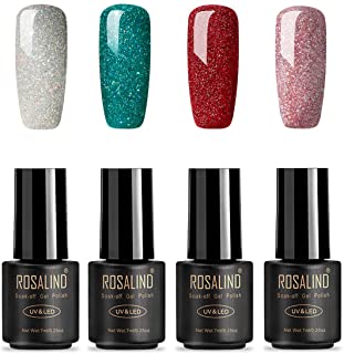 ROSALIND Smalto Semipermente per Unghie in Gel Serie Luccichio Semipermanenti Soak Off Nail Gel Polish 7ml * 4pz