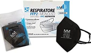 Munus Medical - Filtrazione 100 % - 25 Pezzi Mascherine monouso FFP2 a 5 Strati Colore Nero - Certificazione CE-Dispositivo di protezione individuale