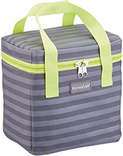 Kitchen Craft Borsa Termica per Il Pranzo, 4,9 l, a Righe, Colore: Grigio/Lime, Tessuto, Multicolore, 14 x 20 x 20 cm