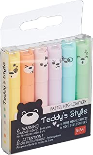 Legami - Teddy&nr.x27,s Style, Set di 6 Mini Evidenziatori, 1x7,5 cm, Giallo, Pesca, Rosa, Lilla, Azzurro chiaro, Verde chiaro,