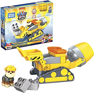 Mega Bloks - PAW Patrol Ruspa-Betoniera di Rubble con Personaggio Rubble Articolato e 16 Mini Blocchi da Costruzione, Giocattolo