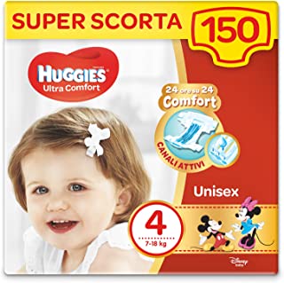 Huggies Pannolini Ultra Comfort, Taglia 4 (7-18 Kg), Confezione da 150 Pannolini